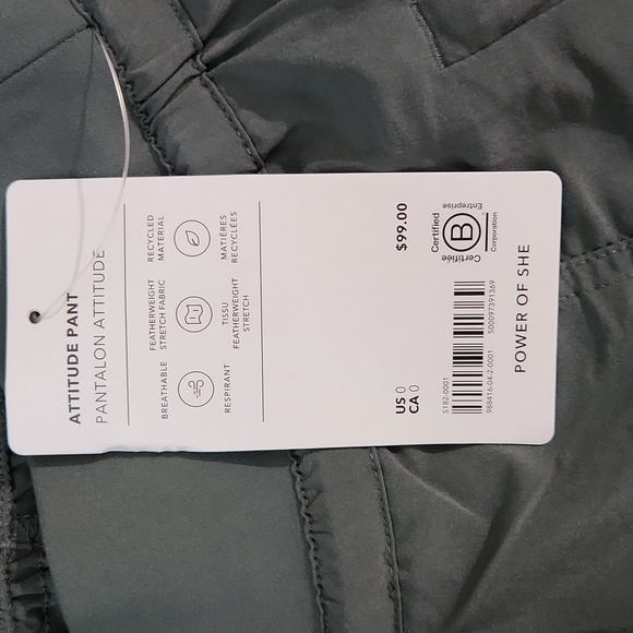 ATHLETA ATTITUDE PANT  BALI GREEN NEW WITH TAGS SIZE 0 LIGHTWEIGHT TRAVEL HIKING - Picture 8 of 12